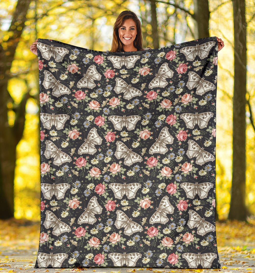 Butterfly Flower Pattern Print Design 07 Premium Blanket