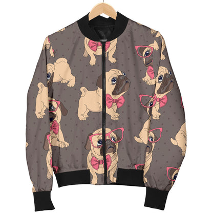 Pug Pattern Print Design A05 Men Bomber Jacket