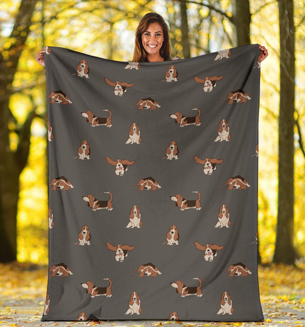 Basset Hound Pattern Print Design 03 Premium Blanket