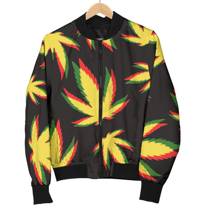 Pot Leaf Pattern Print Design A02 Men Bomber Jacket