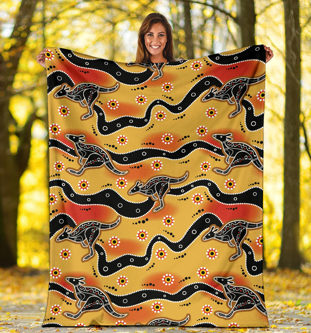 Kangaroos Aboriginal Pattern Print Design 06 Premium Blanket
