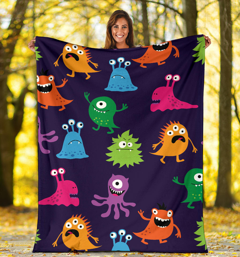 Monster Cartoon Pattern Print Design 02 Premium Blanket