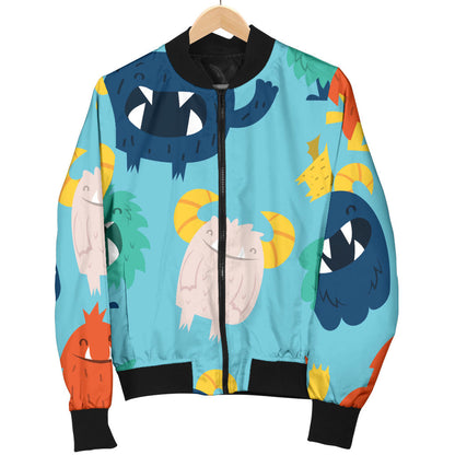 Monster Cartoon Pattern Print Design 03 Men Bomber Jacket