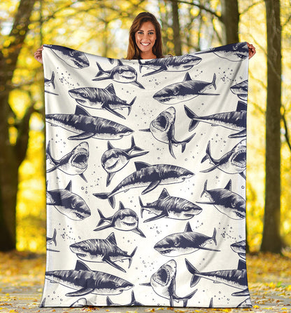 Great White Shark Pattern Print Design 02 Premium Blanket