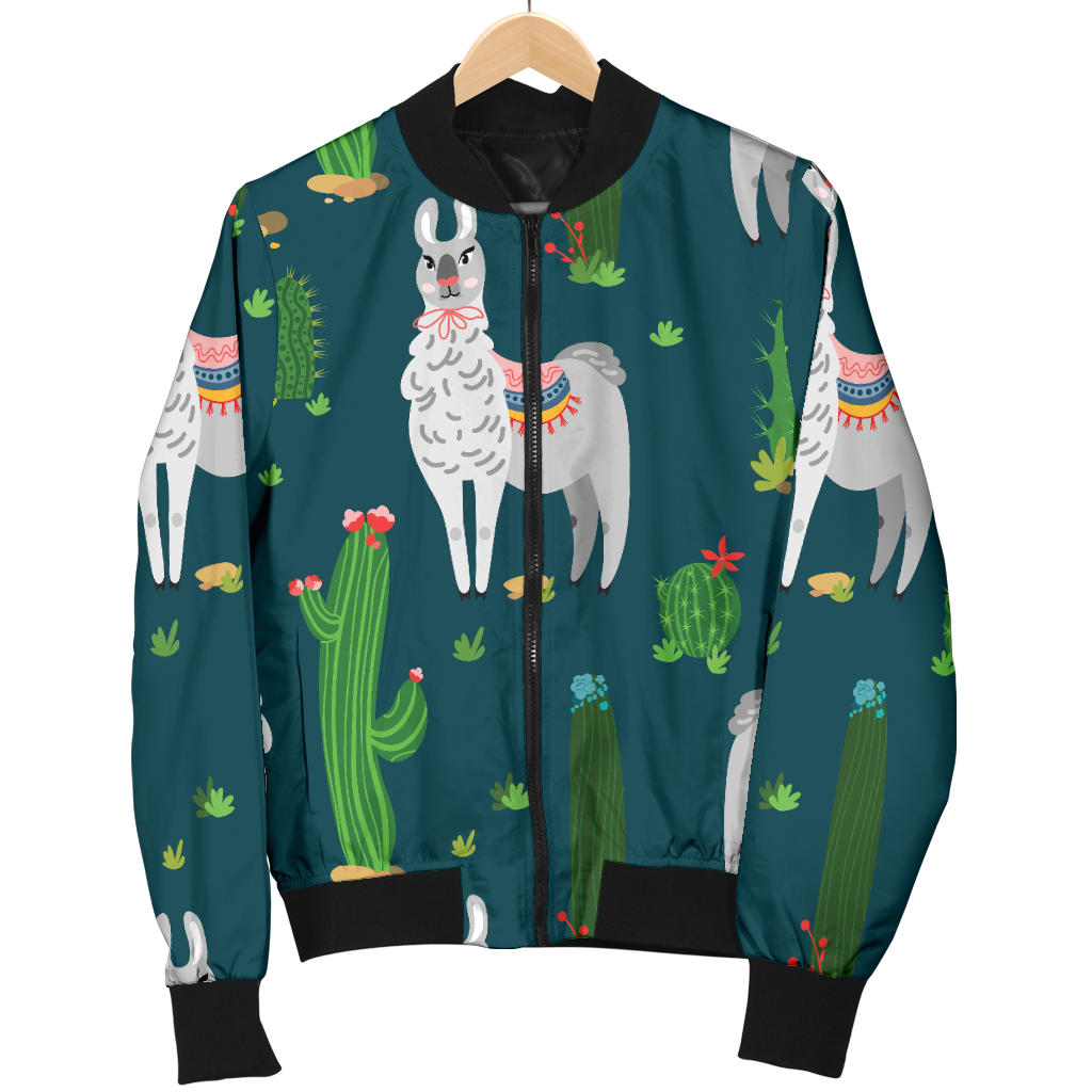 Llama Cactus Pattern Print Design 013 Men Bomber Jacket