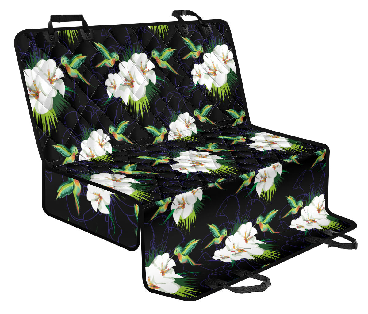 Hummingbird with Flower Pattern Print Design 03 Rear Dog Car Seat Cover Hammock