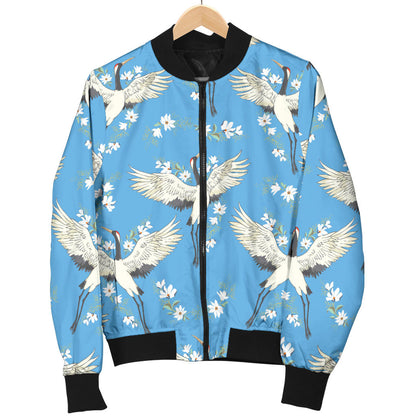 Crane Pattern Print Design 03 Men Bomber Jacket
