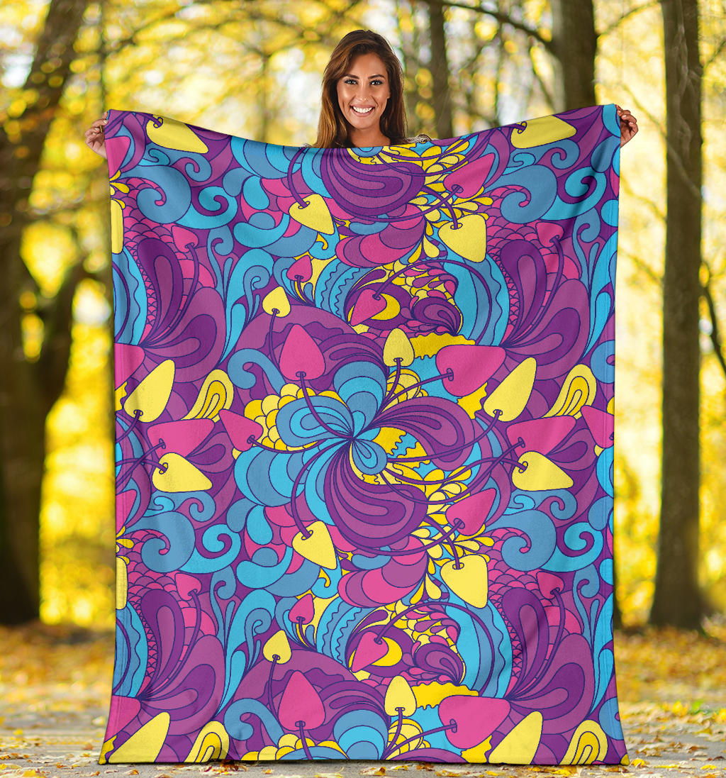 Psychedelic Mushroom Pattern Print Design A03 Premium Blanket