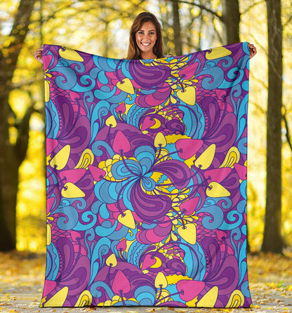 Psychedelic Mushroom Pattern Print Design A03 Premium Blanket