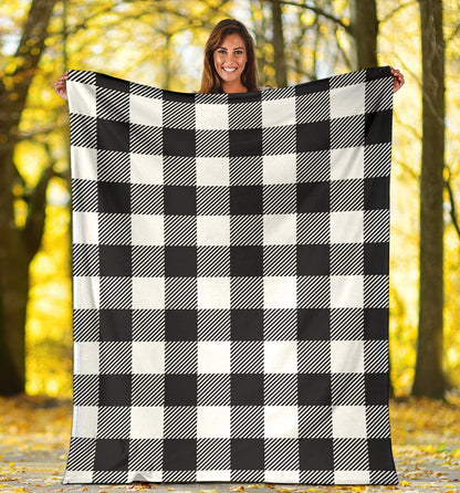 Buffalo check Black white Pattern Print Design 04 Premium Blanket