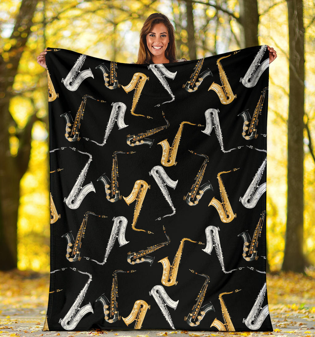 Saxophone Pattern Print Design 01 Premium Blanket