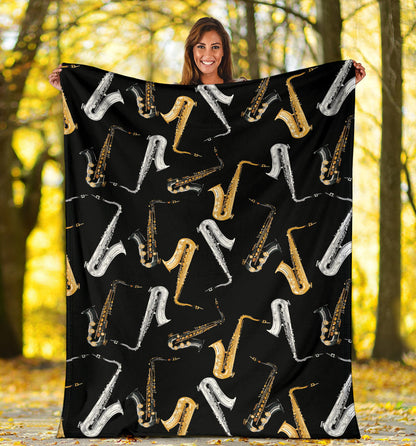 Saxophone Pattern Print Design 01 Premium Blanket