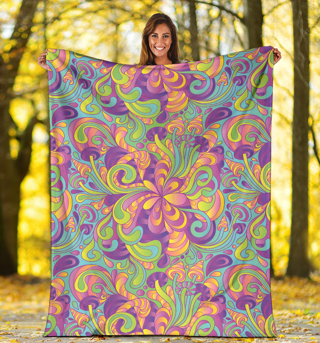 Psychedelic Mushroom Pattern Print Design A05 Premium Blanket