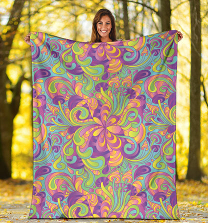 Psychedelic Mushroom Pattern Print Design A05 Premium Blanket