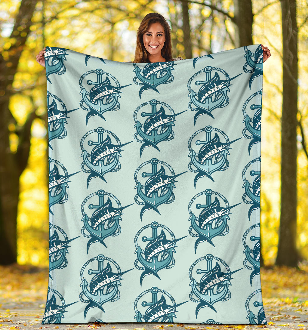 Swordfish Pattern Print Design 03 Premium Blanket