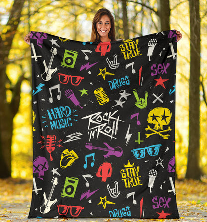 Rock and Roll Pattern Print Design A02 Premium Blanket