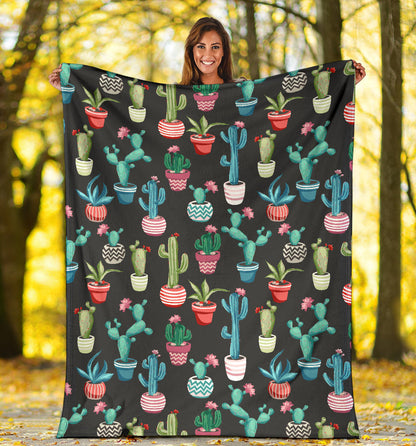 Cactus Pattern Print Design 02 Premium Blanket