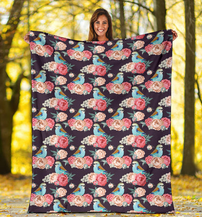 Bluebird Pattern Print Design 02 Premium Blanket