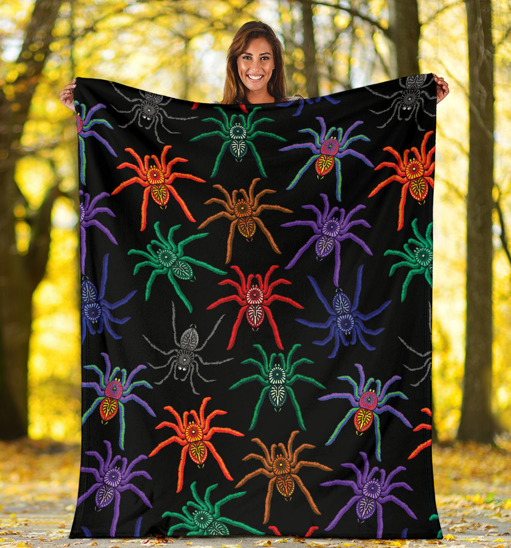 Tarantula Neon Color Pattern Print Design 03 Premium Blanket