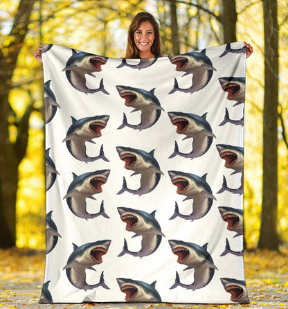 Great White Shark Pattern Print Design 03 Premium Blanket