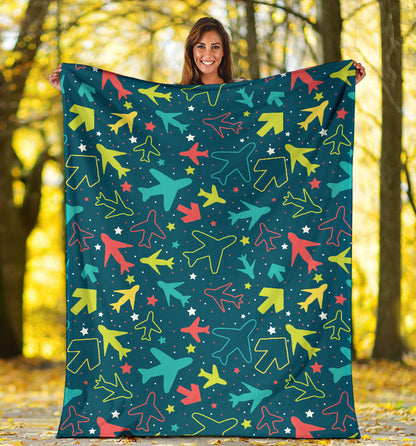 Airplane Pattern Print Design 05 Premium Blanket