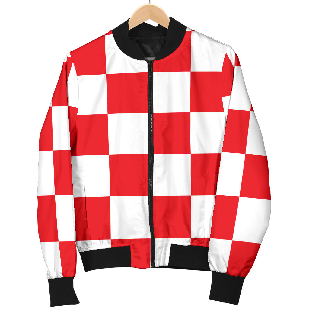 Checkered Red Pattern Print Design 04 Men Bomber Jacket