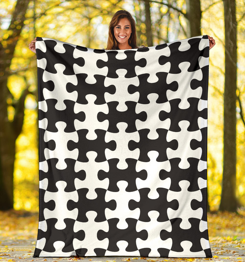 Puzzle Black White Pattern Print Design A02 Premium Blanket