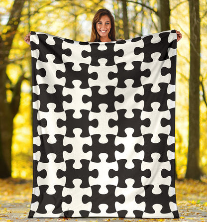 Puzzle Black White Pattern Print Design A02 Premium Blanket