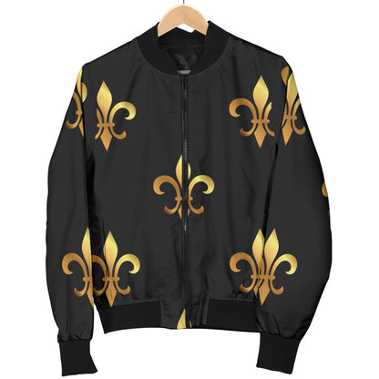 Fleur De Lis Gold Pattern Print Design 03 Men Bomber Jacket