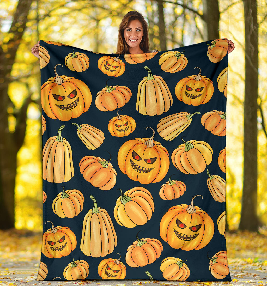 Pumpkin Halloween Pattern Print Design A04 Premium Blanket