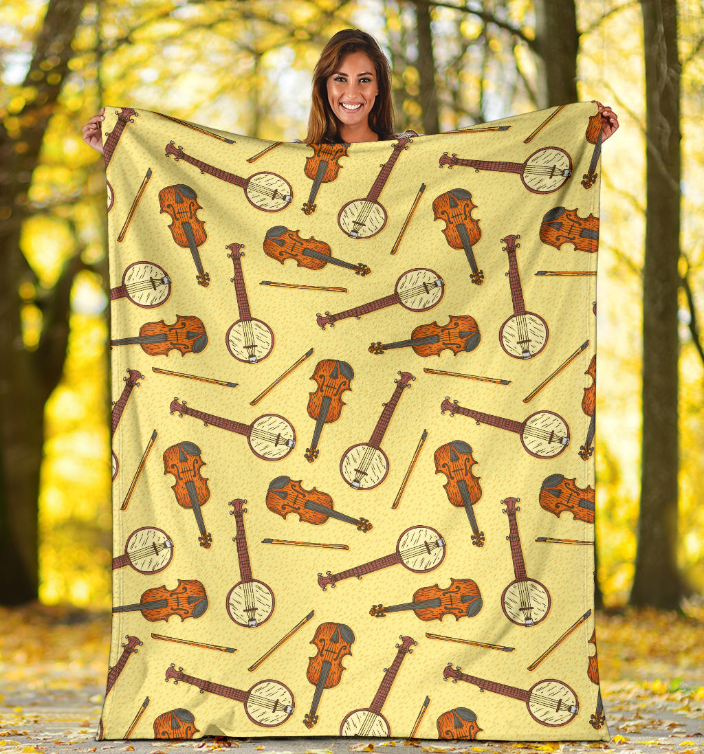 Banjo Violin Pattern Print Design 01 Premium Blanket