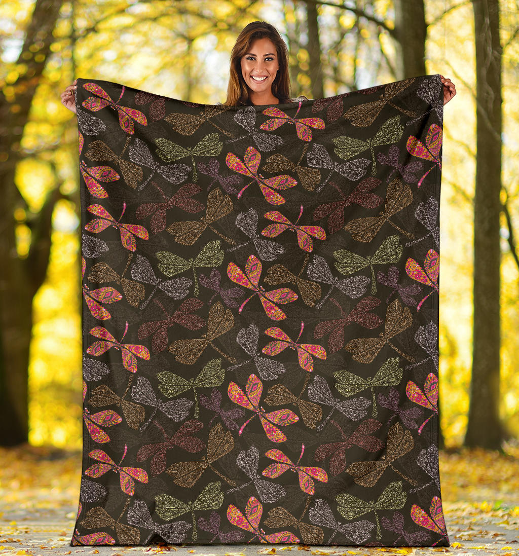 Dragonfly Pattern Print Design 02 Premium Blanket