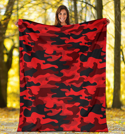 Camo Red Pattern Print Design 03 Premium Blanket