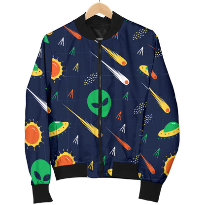 Alien UFO Pattern Print Design 05 Men Bomber Jacket