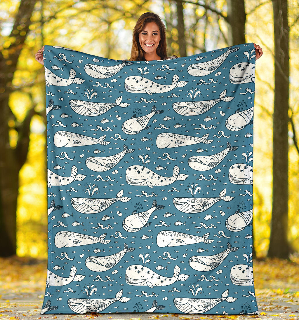 Humpback Whale Pattern Print Design 03 Premium Blanket