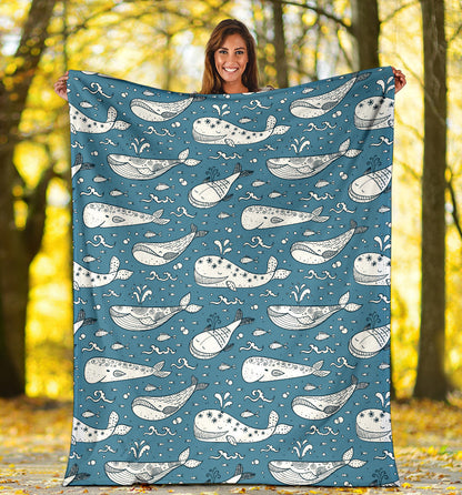 Humpback Whale Pattern Print Design 03 Premium Blanket