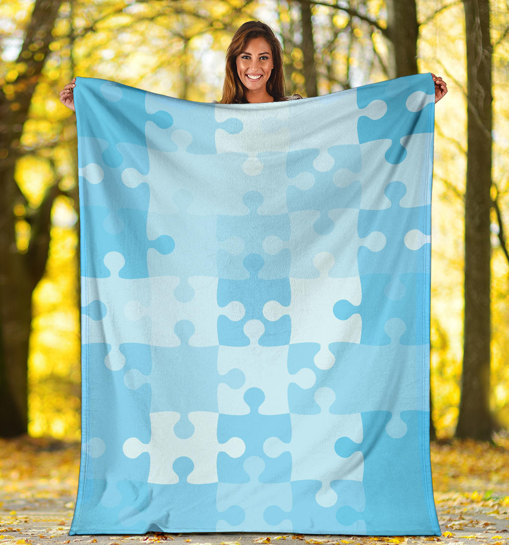 Puzzle Blue Pattern Print Design A04 Premium Blanket