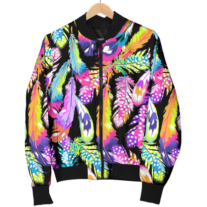 Neon Feather Pattern Print Design A02 Men Bomber Jacket