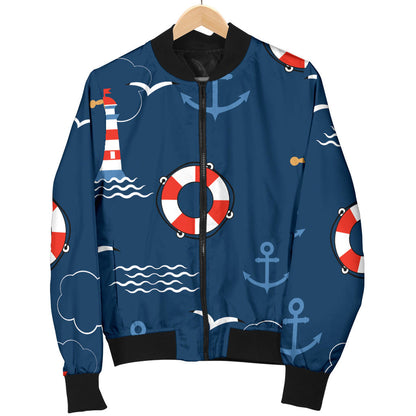 Nautical Pattern Print Design A06 Men Bomber Jacket