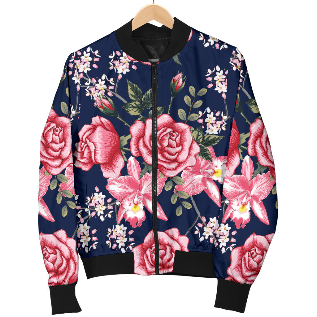 Rose Pattern Print Design A05 Men Bomber Jacket
