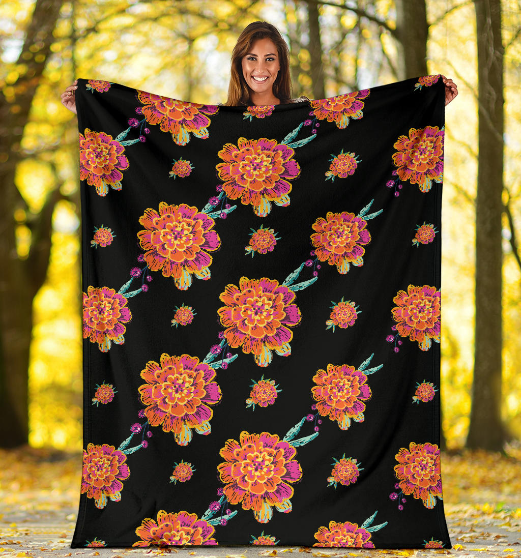 Marigold Pattern Print Design 01 Premium Blanket