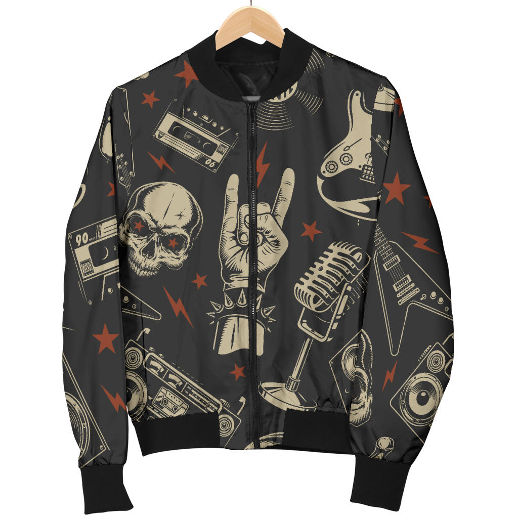 Rock and Roll Skull Pattern Print Design A03 Men Bomber Jacket