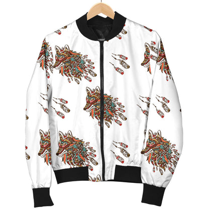 Aztec Wolf Pattern Print Design 02 Men Bomber Jacket