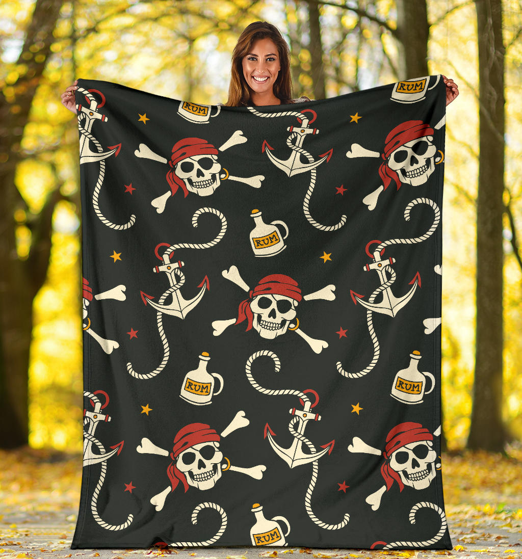 Pirate Pattern Print Design A02 Premium Blanket