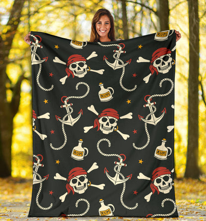Pirate Pattern Print Design A02 Premium Blanket