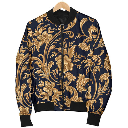 Baroque Golden Pattern Print Design 03 Men Bomber Jacket