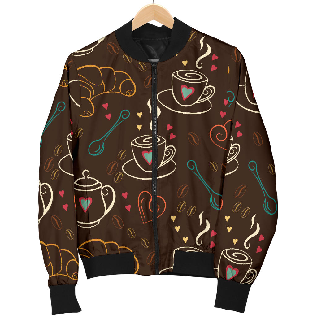 Coffee Pattern Print Design 06 Men Bomber Jacket