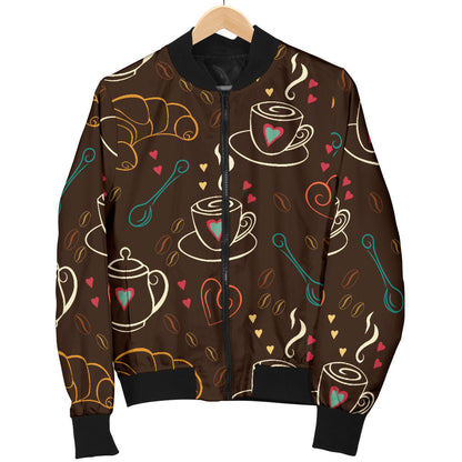 Coffee Pattern Print Design 06 Men Bomber Jacket