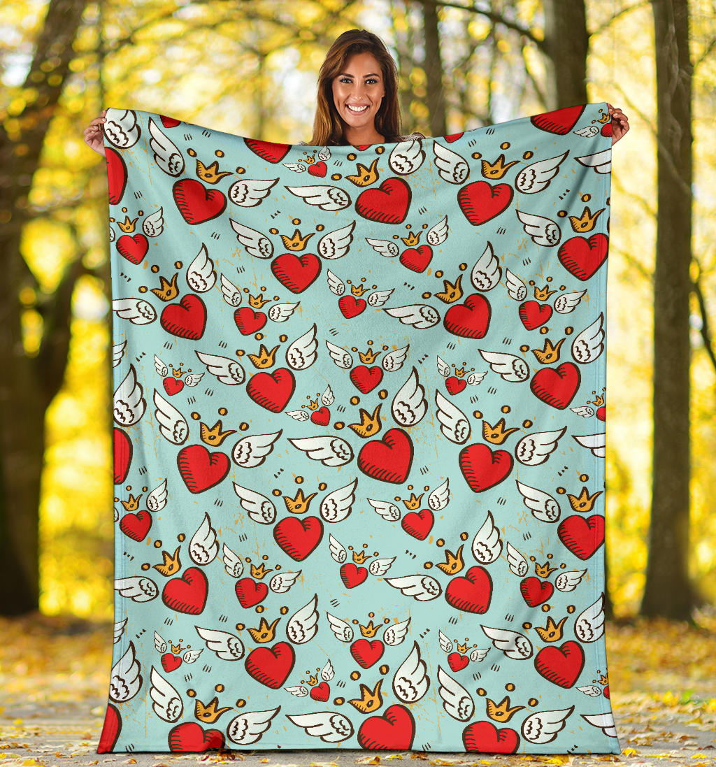 Angel Wings Heart Pattern Print Design 02 Premium Blanket