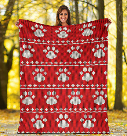 Knit Paw Pattern Print Design 03 Premium Blanket